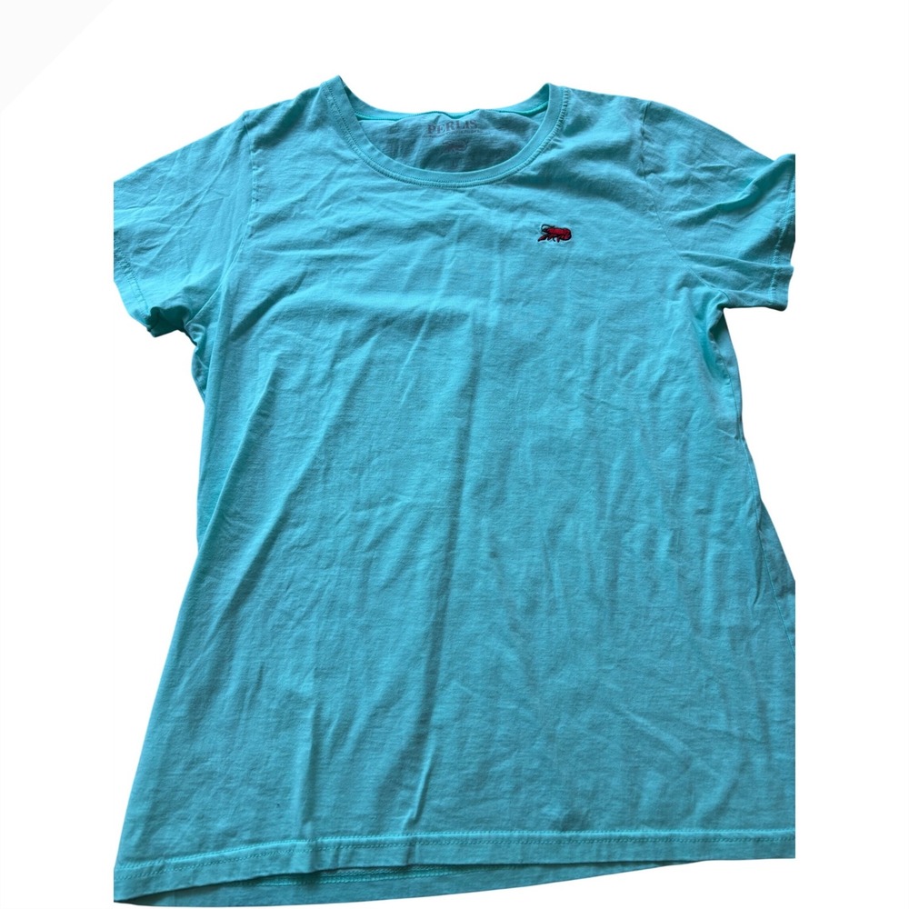 Perlis Womens Pima Cotton Crawfish‎ Logo T-Shirt Turquoise Blue Size Large